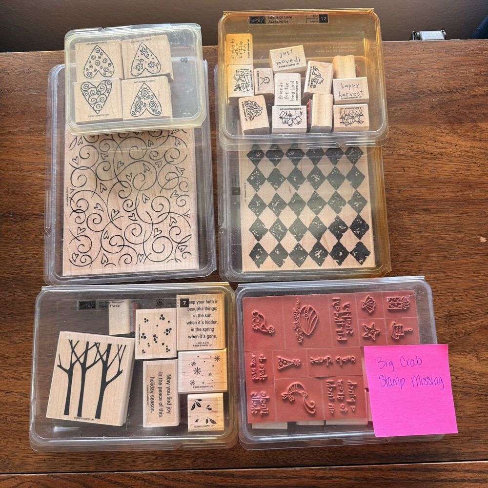Stampin' Up! Rubber Stamp Lot Hearts Trees Crab & Company Loads of Love w/Cases